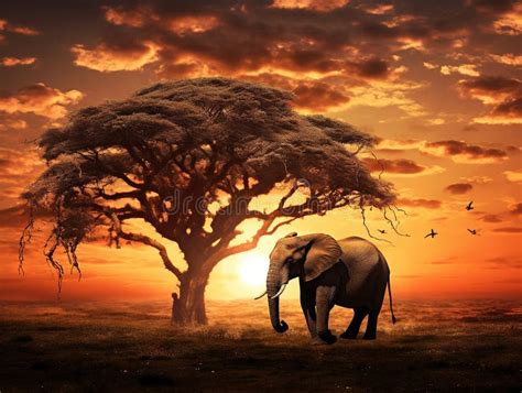 Ai Generated Illustration Wildlife Concept of African Elephant Sunset ...