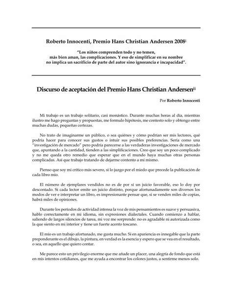 Pdf Discurso De Aceptaci N Del Premio Hans Christian Andersen