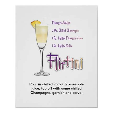 Flirtini Cocktail Recipe Art 16 X20 Poster Zazzle Flirtini Vodka