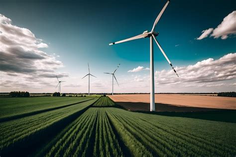 Turbinas De Viento En Un Campo Con Cielo Azul Y Nubes Foto Premium