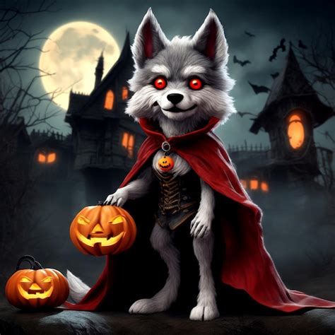 Premium AI Image | Enigmatic RedEyed Wolf Halloween Elegance in Detail