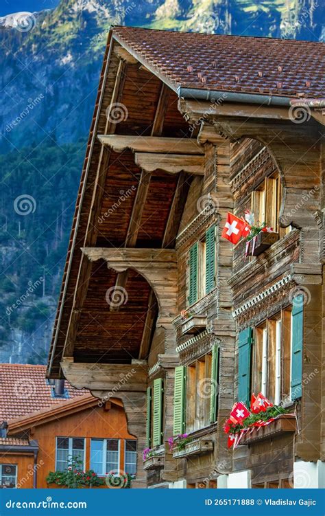 Old Traditional Wooden House In Swiss Alps Stock Photo Image Of