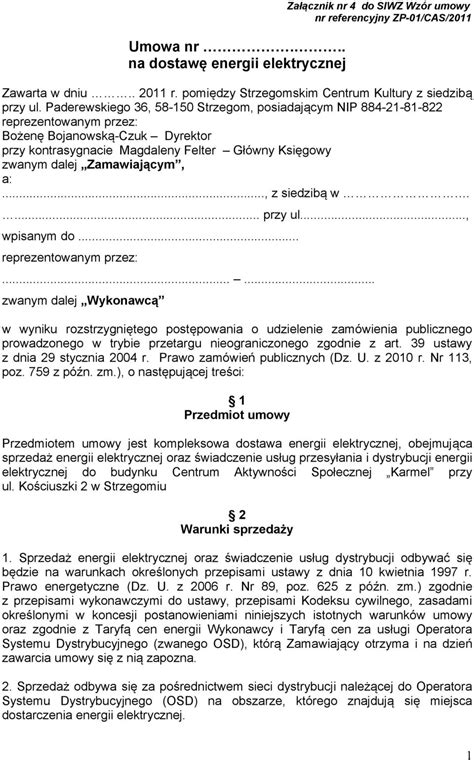 Umowa nr na dostawę energii elektrycznej PDF Free Download