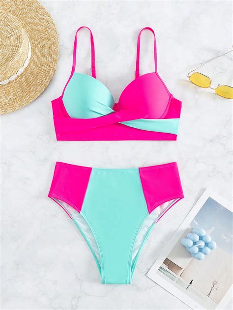 Color Block Underwire Bikini Swimsuit Shein Usa