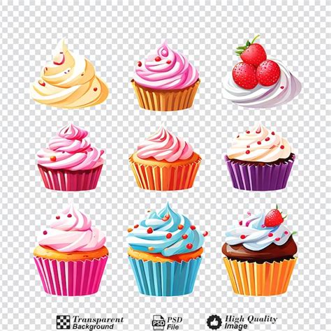 Premium PSD Collection Set Of Colorful Cupcakes Isolated On