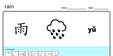 Nature Rain 雨 Chinese Writing Worksheet Writemandarin