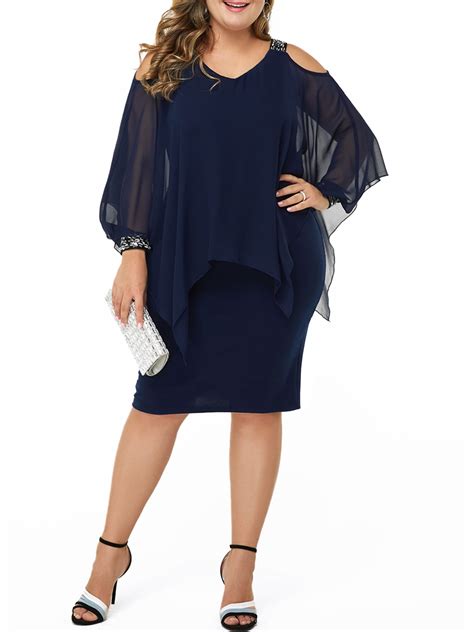 Lilylll Plus Size Womens Evening Party Cocktail Cold Shoulder Chiffon