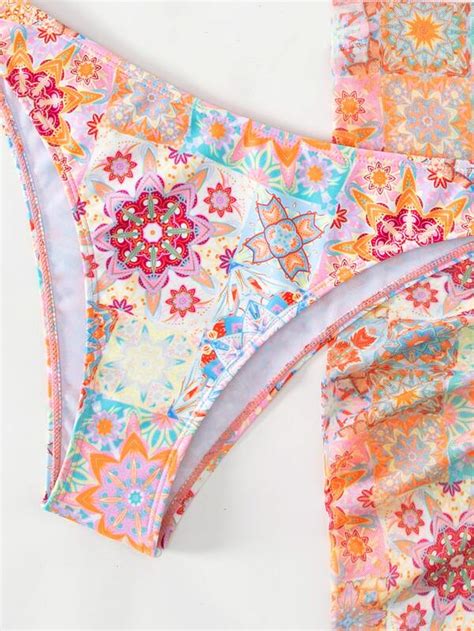 Floral Halter Triangle Bikini Swimsuit With Beach Skirt Shein Usa