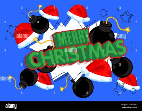 Merry Christmas Text With Black Bomb Cartoon Vector Illutration Stock Vector Image And Art Alamy