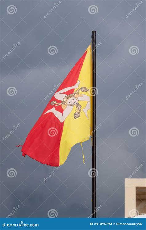 Sicilian Flag Waving In The Sky Of Donnalucata Scicli Ragusa Sicily