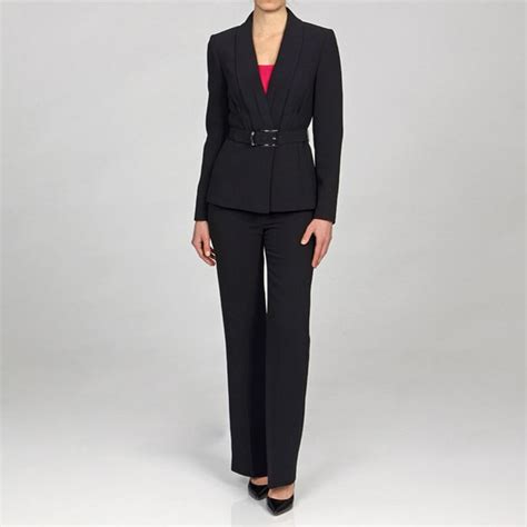 Tahari Asl Women S Black Crepe Belted Pant Suit Free Shipping Today