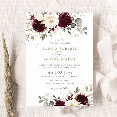 Floral Burgundy White Greenery Elegant Wedding Invitation Zazzle