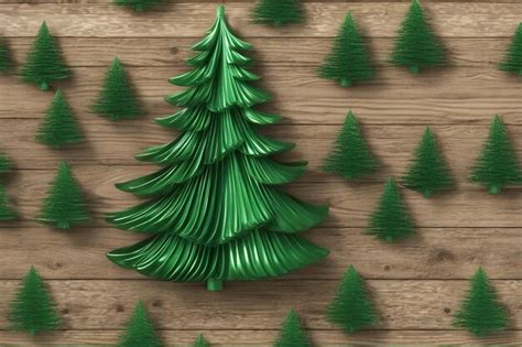 Premium AI Image Merry Christmas Green Tree Decoration On A Wooden