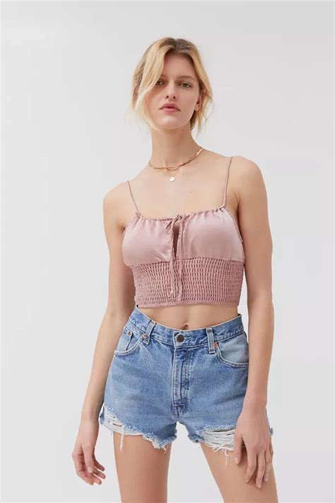 Motel Cemara Satin Tie Front Cropped Top Urban Outfitters