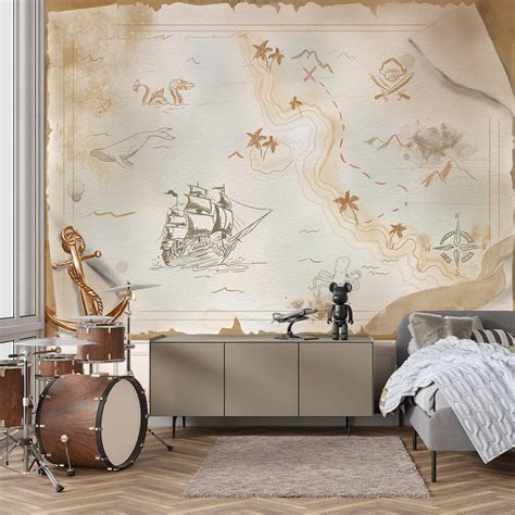 Décor panoramique Pirate Map Vinyle Beige Walldreamer