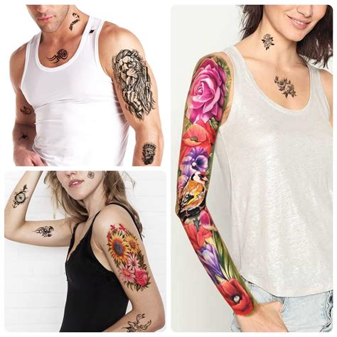 Temporary Tattoo Set for Men and Women - 55 Waterpoof and Realistic Designs - Full Arm, Half Arm ...