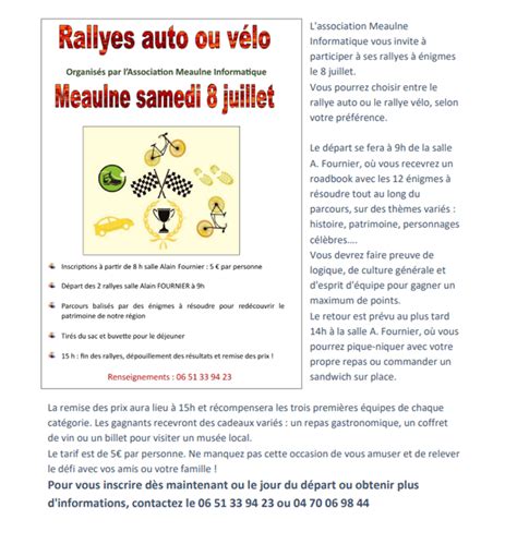 Rallye de l Association Meaulne Informatique auto vélo Site de la