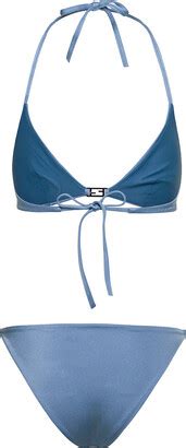 Fendi Light Blue Bikini With Triangle Top And Ff Buckle In Shiny Lycra