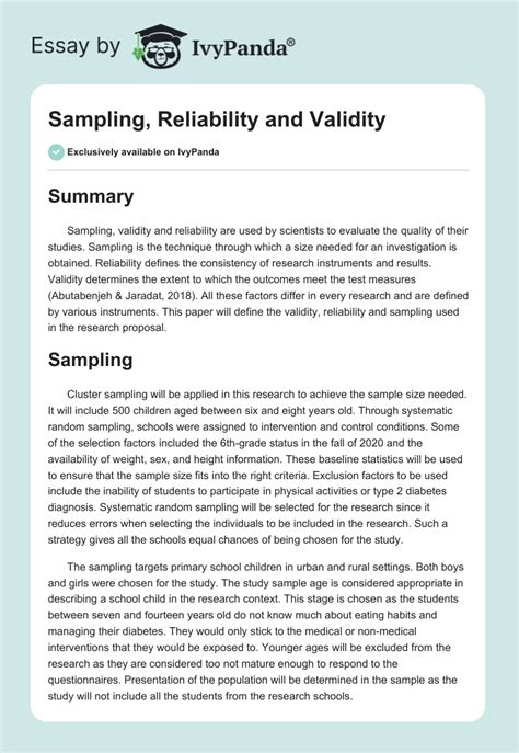 Sampling Reliability And Validity 928 Words Research Paper Example