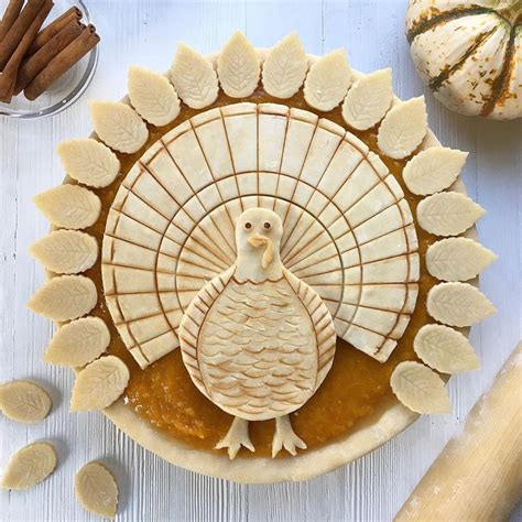 Thanksgiving Pumpkin Pie With Feathered Turkey Cutout Crust Pie Crust