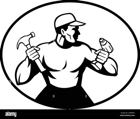 Handyman Holding Paint Paint Roller Stock Vector Images Alamy