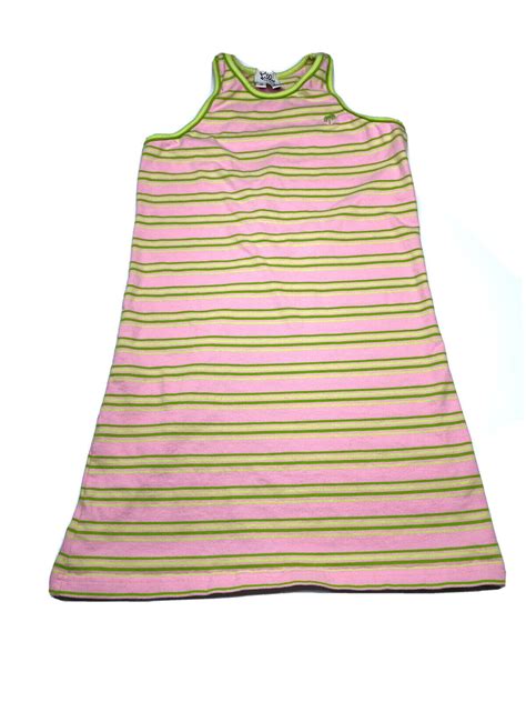 Vtg Lilly Pulitzer Girls Dress Pullover Striped Pink Green A Line Sz