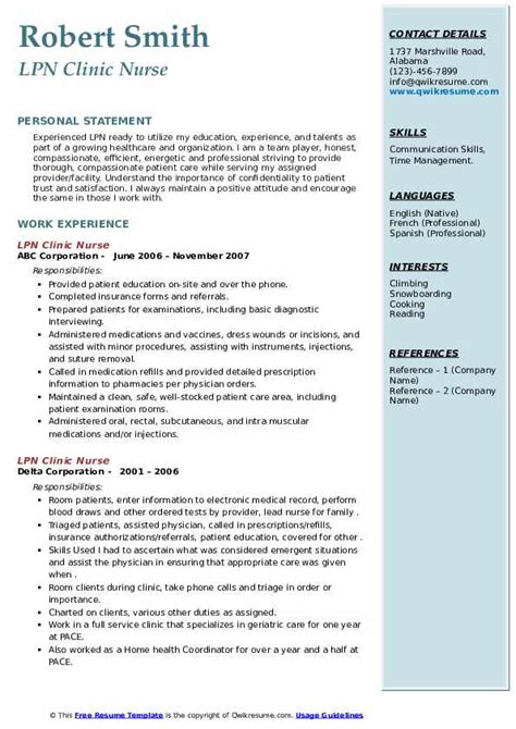 Lpn Clinic Nurse Resume Samples Qwikresume