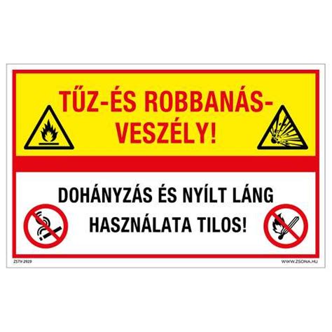 Tűz és robbanásveszély Dohányzás és nyílt láng használata tilos