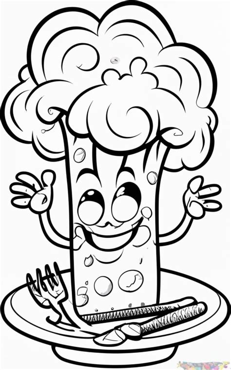 Happy Broccoli Coloring Pages for Kids