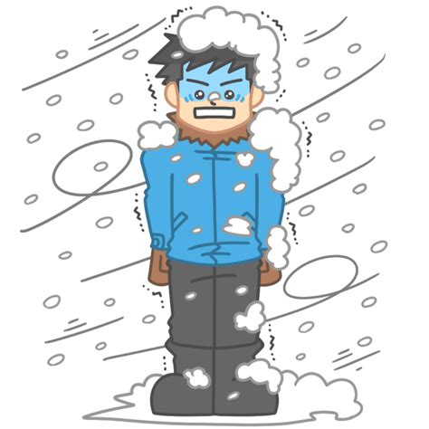 吹雪に凍える男性 イラストせんせい使いやすいフリー素材集