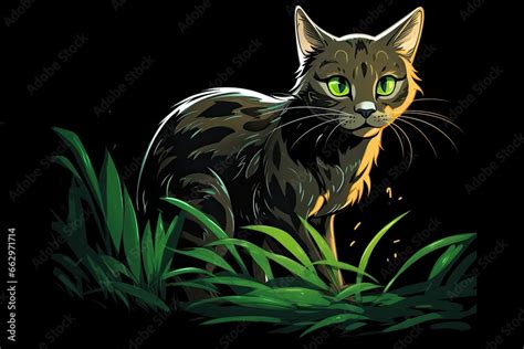 Graceful Cat Clipart Prowling Silent Feline With Mysterious Green Eyes