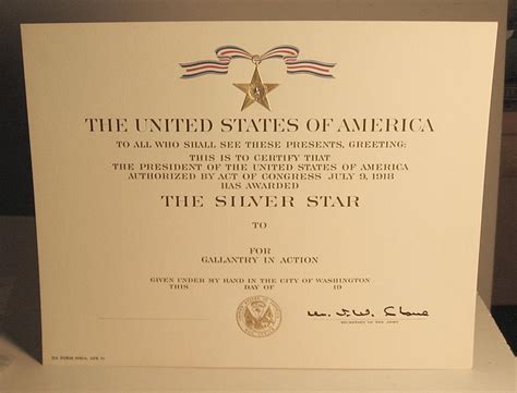 ORIGINAL SILVER STAR CERTIFICATE | #1848139753