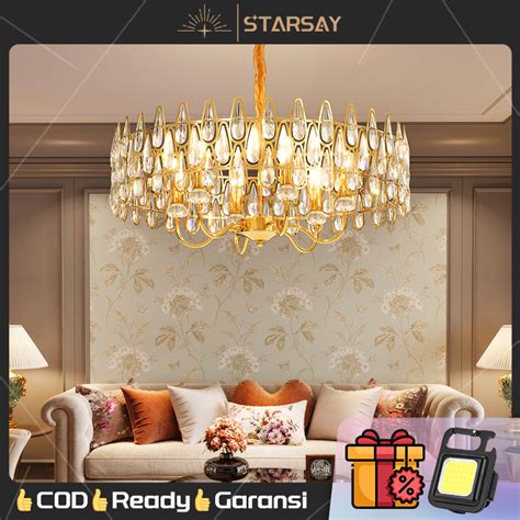 Jual Lampu Gantung Kristal Hias Chandelier 60cm 6 Kepala Lampu Dekorasi