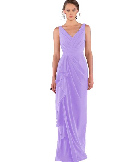 Womens A Line Double V Neck Pleated Chiffon Party Dress Long Formal