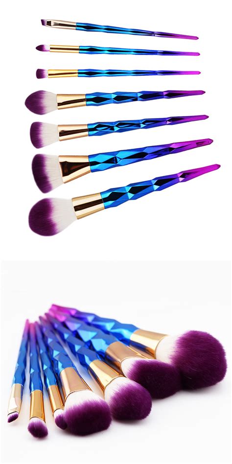 Wholesale 7pcs Soft Synthetic Hair Diamond Handle Professional Gradient Makeup Brush Set