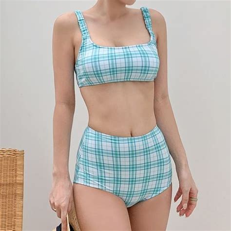 Roseate Plaid Bikini Set YesStyle