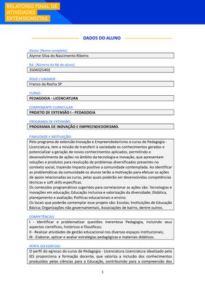 Ficha DE Estágio - uninove - Pedagogia - Studocu
