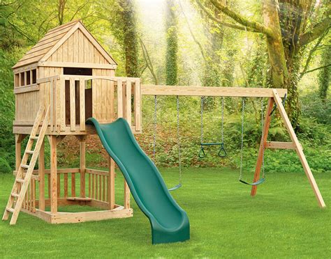 Tree House Treated Pine Swing And Slide Playset