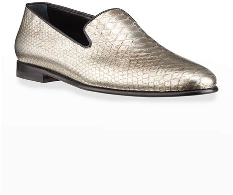 Manolo Blahnik Men S Mario Metallic Python Slippers Shopstyle Slip