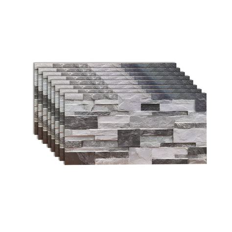 Straight Edge Engineered Stone Scratchproof Stacked Stone Rectangle Wall Tile - Gray-White 56 ...