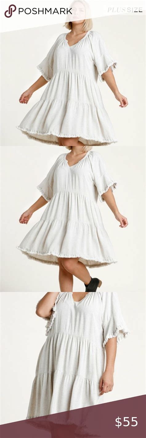 Umgee Plus Oatmeal Short Bell Sleeve Tiered Dress Tiered Dress