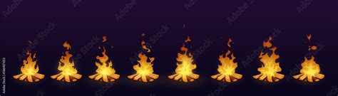 Bonfire animation, fire flame cartoon animated sprite, vector burning ...