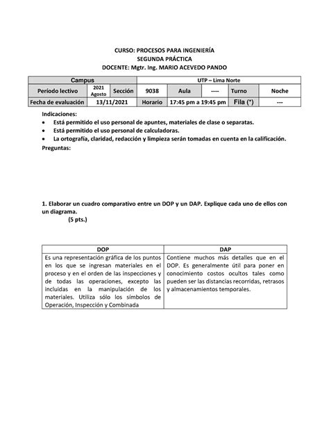 Practica Ejercicio N Curso Procesos Para Ingenier A Segunda Pr