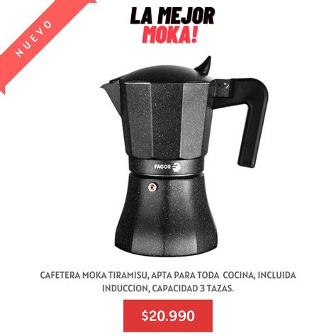 Cafetera Moka Italiana Fagor Modelo Tiramisú capacidad para 3 tazas