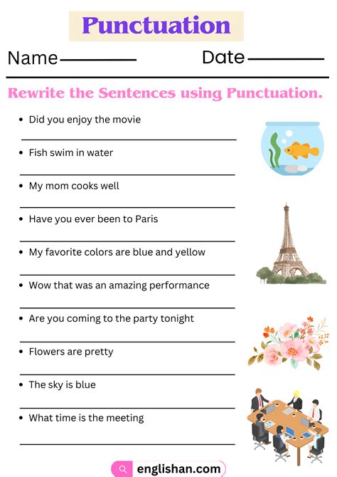 Punctuation Worksheets and Exercises with Answers in English