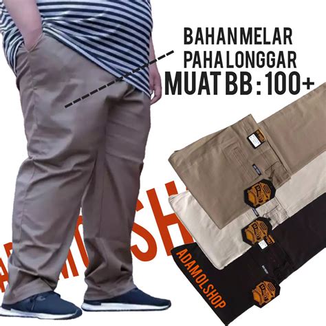 Celana Panjang Pria Chino Big Size Super Jumbo Bahan Chinos Melar Paha