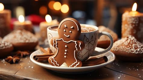 Premium Ai Image Gingerbread Man In A Cup Of Hot Chocolate Or Cocoa