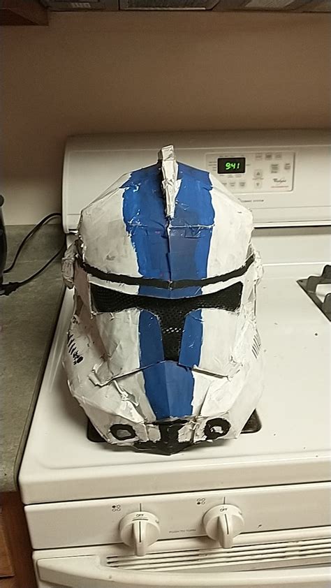 501st Phase 2 Clone Trooper Helmet Made Out Of Poster Board And Paper Glued On Top Of It With