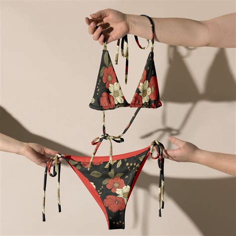Vintage Flower Garden String Bikini Set Recycled Eco Friendly Bikini Boho Floral Print