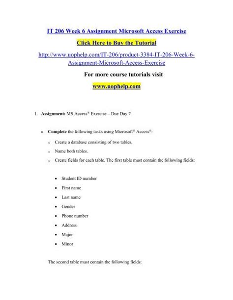 It 206 Week 6 Assignment Microsoft Access Exercisepdf
